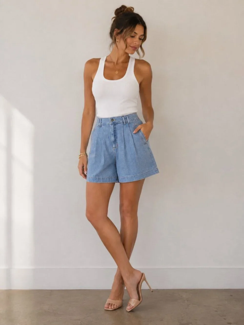 Liz Claiborne Vintage Denim Jorts Pleated Jean Shorts High Rise 90s Mom Size 14
